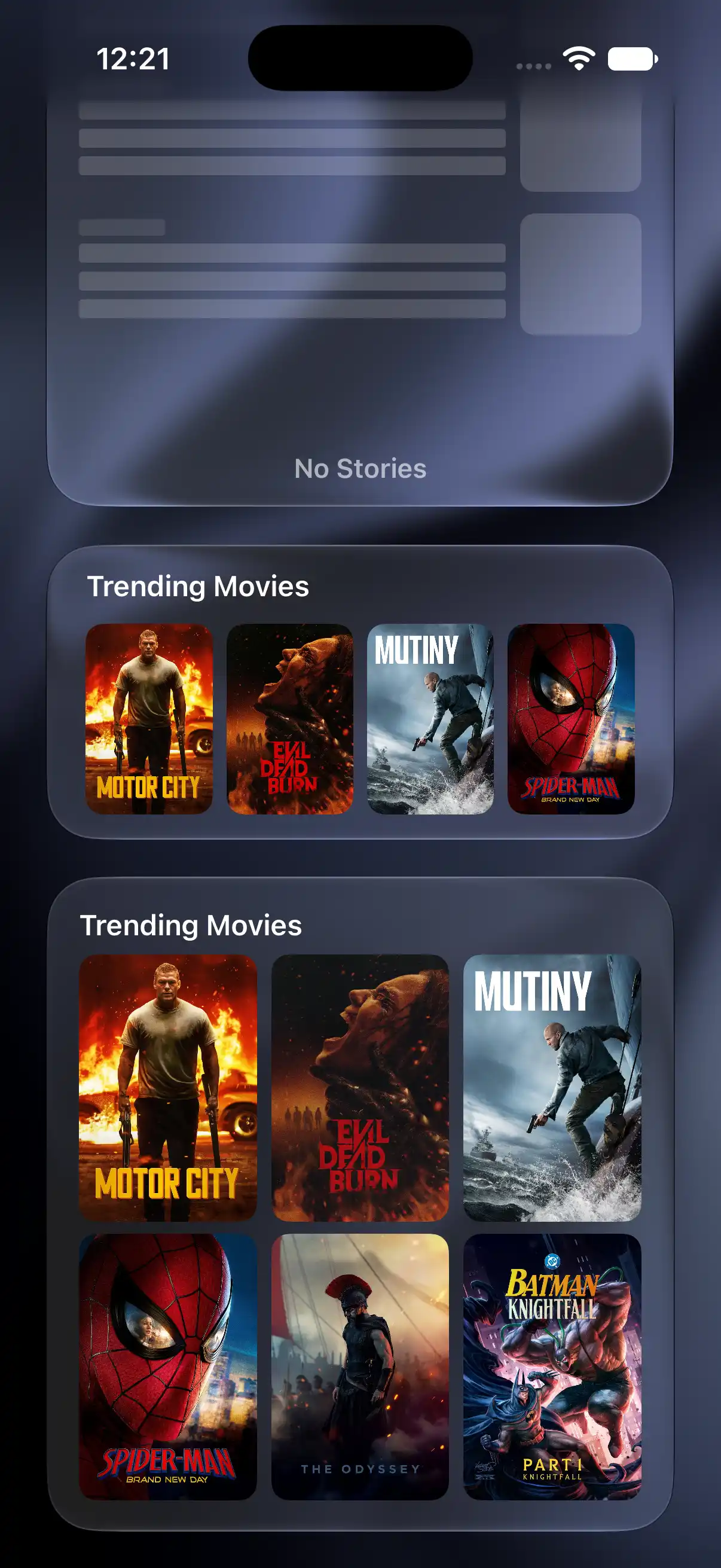 Nachoz Trending Movies widget showing film posters on an iPhone